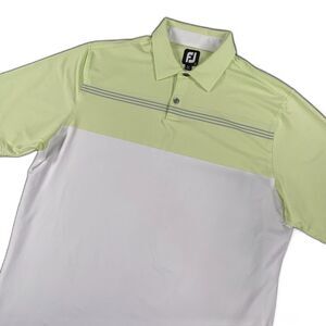 FootJoy Lisle‎ Stripe Golf Polo Large Lime Green White ProDry Athletic Stretch